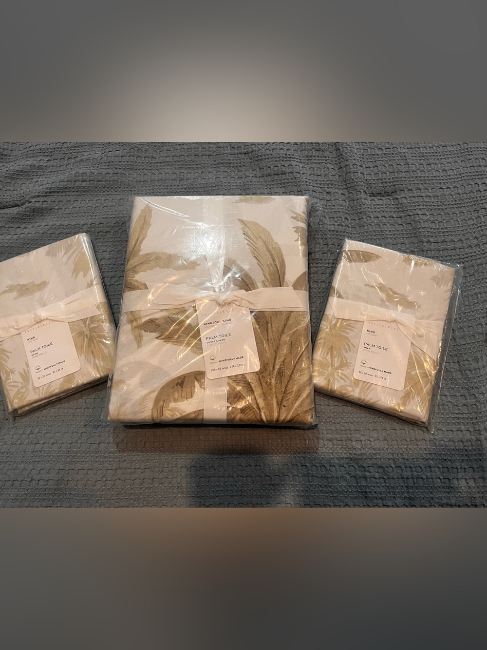 Pottery Barn Palm Toile Duvet Cover & 2 King Shams  in White and Brown